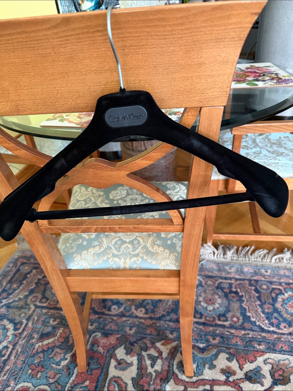 Calvin Klein Black Velvet Suit Hanger with Pants Bar